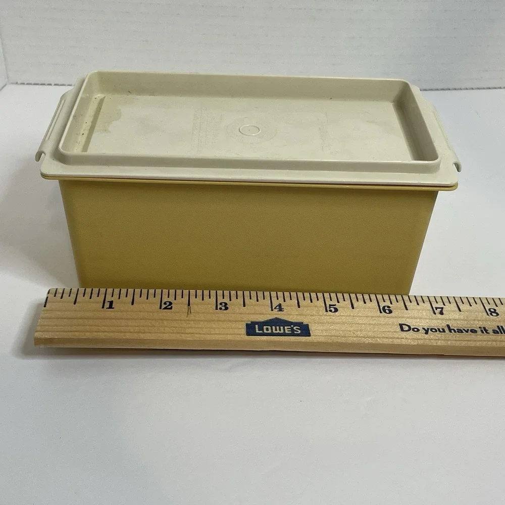 Tupperware 1 Pound Butter Dish Keeper Harvest Gold Top Almond Base Vintage